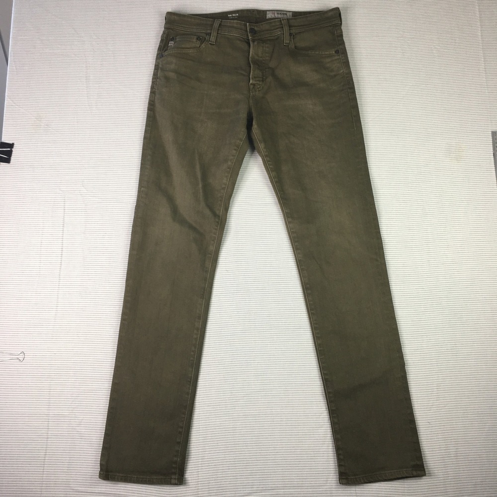 AG Adriano Goldschmied The Tellis Modern Slim Jeans 33R Olive Green Sage Denim